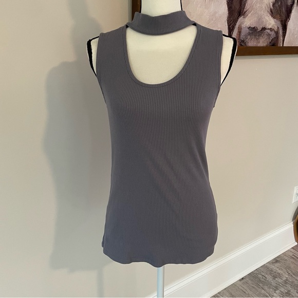 Gray Sleeveless Ribbed Top - Picture 1 of 6